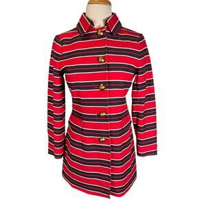 Banana Republic Red & Navy Striped Half Trench Coat Size XS (NWOT) Preppy Lux